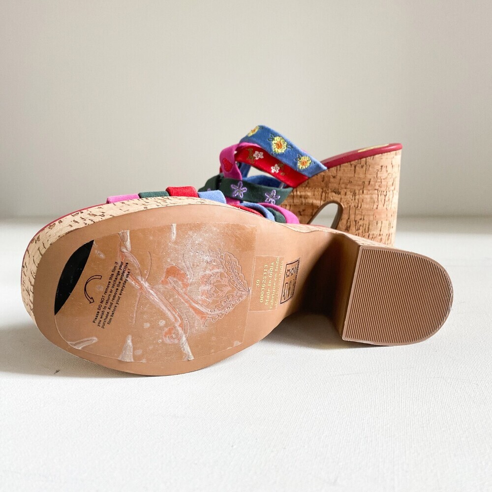 Free People Lisbon Platform Mules Strappy Colourful Suede 39 - Picture 11 of 11